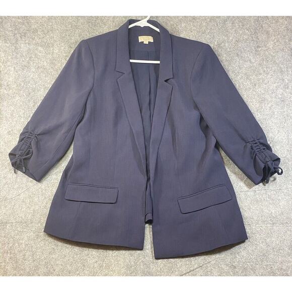 Loft Jacket Womens Size 14 Navy Open Front Cinched Sleeve W/ Tie Career - Picture 1 of 16
